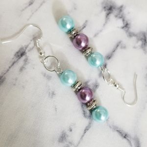 Purple & light blue glass pearl earrings